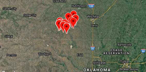 DropTine Exploration well locations across Kansas & Oklahoma